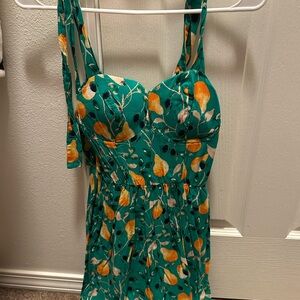 AUW Vibrant Green and Orange Floral Dress